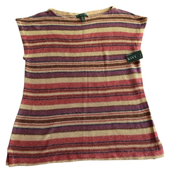 Lauren Ralph Lauren Women’s XL Striped Knit Sleeveless Sweater Tan Multi NWT - Picture 1 of 5